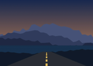 Highway along the British Columbia coast at dusk