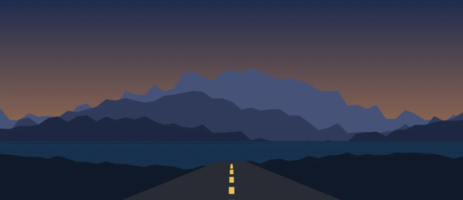 Highway along the British Columbia coast at dusk